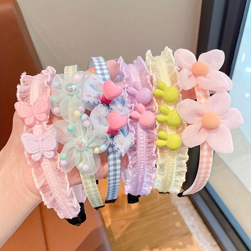 Set of 3 Lace Floral Mesh Headbands with Non-Slip Grip and Bow Accents