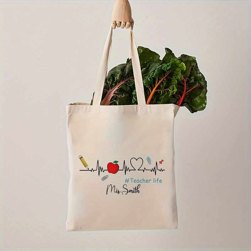 Personalized Canvas Tote Bag for Teachers with Name, Shopping and Travel Use