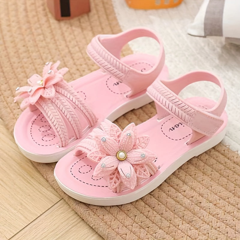 Girls' Floral Princess Sandals with Low Heel Lightweight Breathable Summer