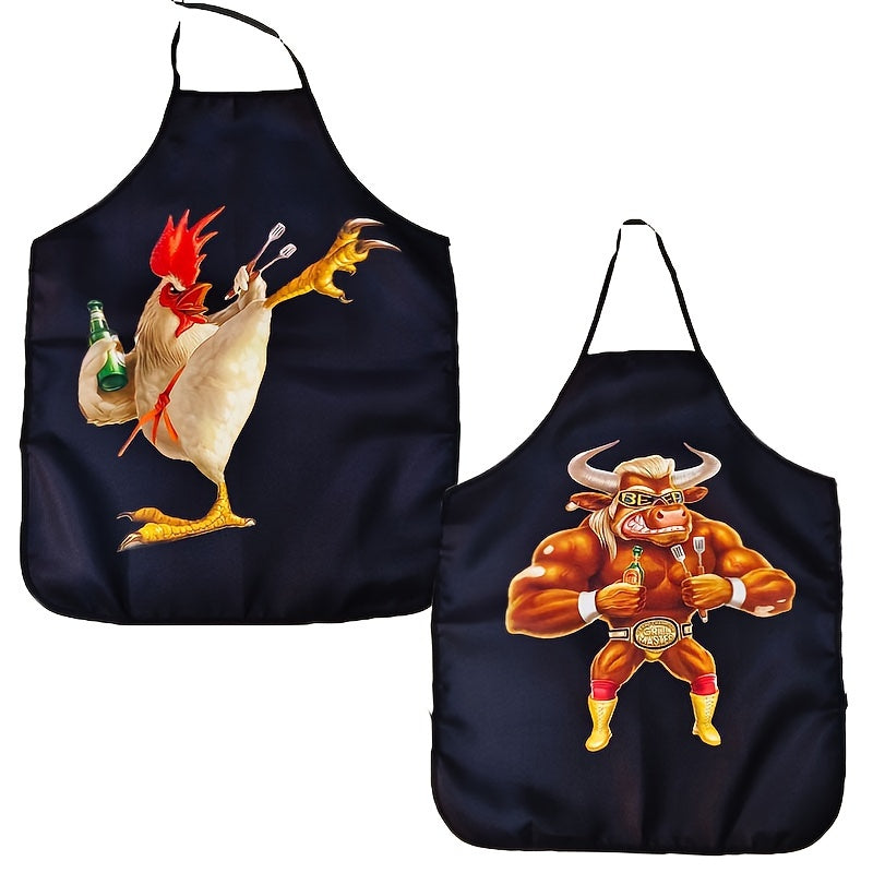 Delantal impermeable con estampado de animales divertidos, a prueba de aceite, para cocinar, jardinería y limpieza