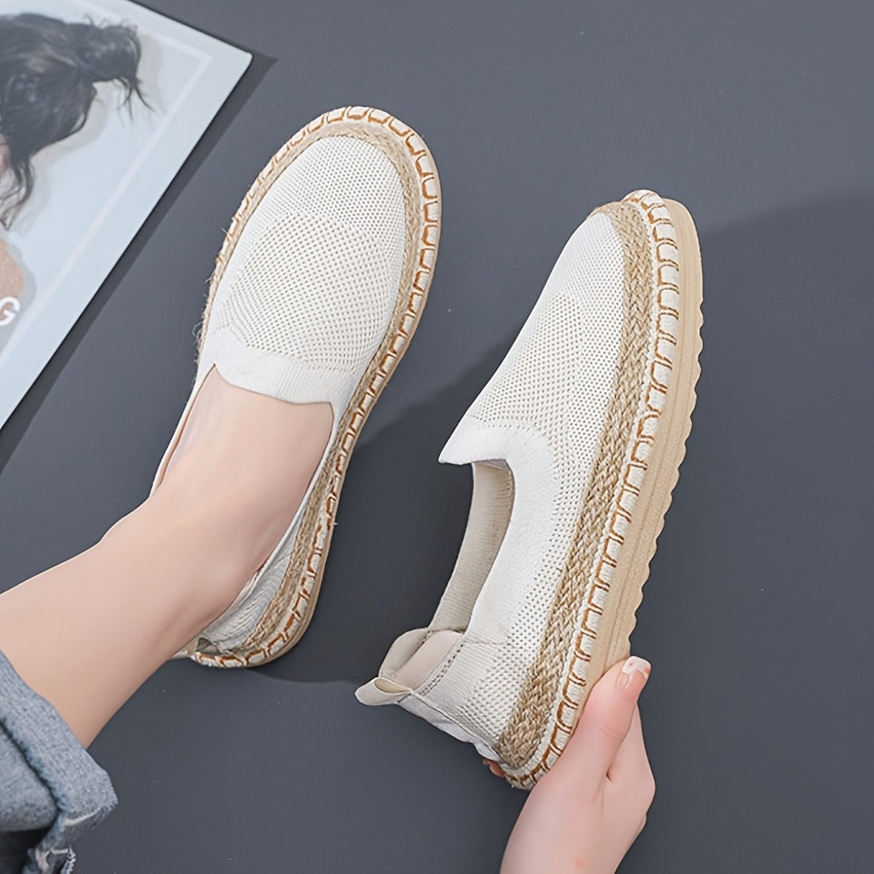 Women's Slip-On Flat Shoes Breathable Knit Fabric Casual Comfortable Flats Black Blue White