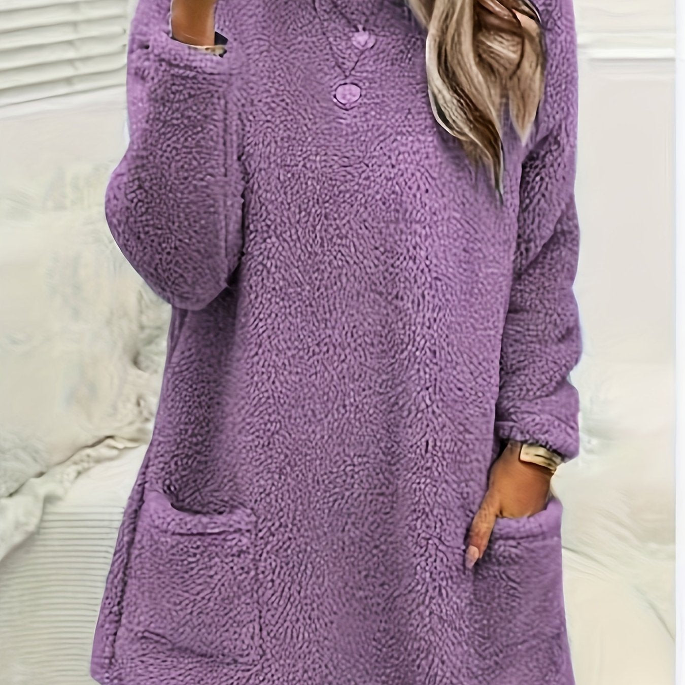 Plus Size Women's Fleece Sweatshirt Long Sleeve Round Neck Pockets