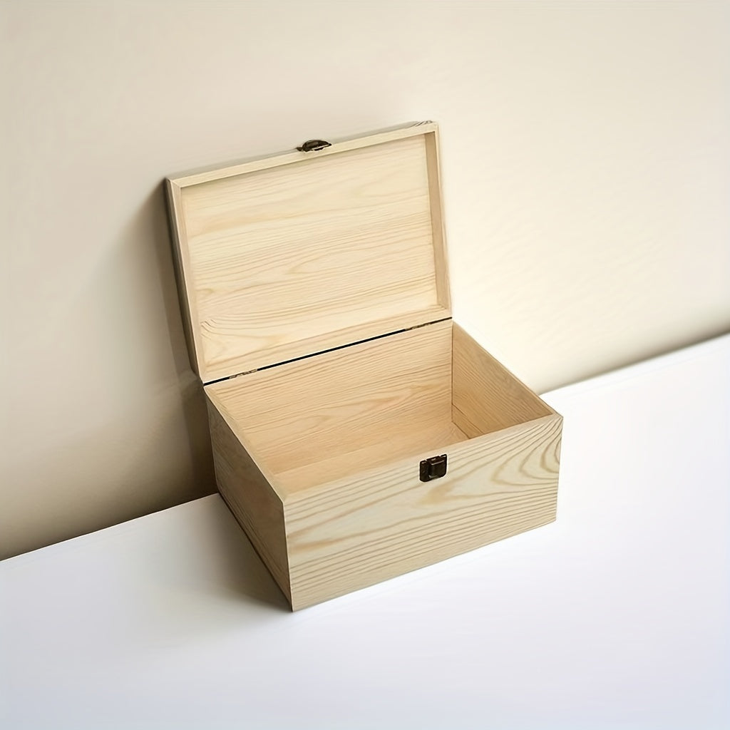 Гигантская необработанная деревянная коробка для рукоделия с крышкой на петлях для художественных принадлежностей и организации 10,62x7,87x5,7 дюймов