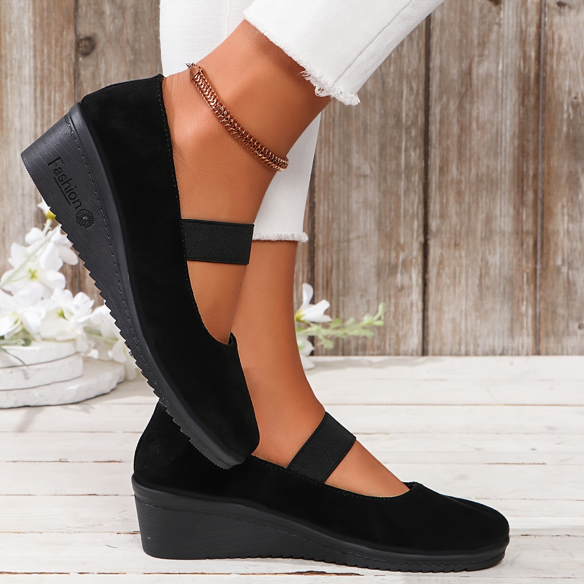Women's Slip-On Chunky Heel Shoes Platform Wedges Adjustable Strap