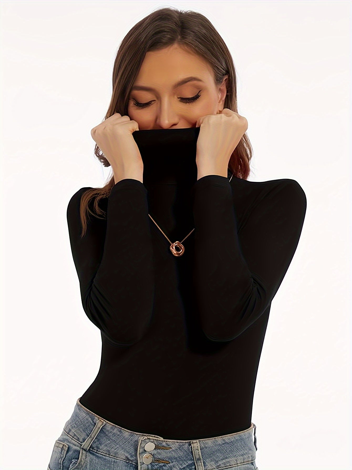 Plus Size Women's Thermal Long Sleeve T-Shirt Fleece-Lined Fall Winter Black