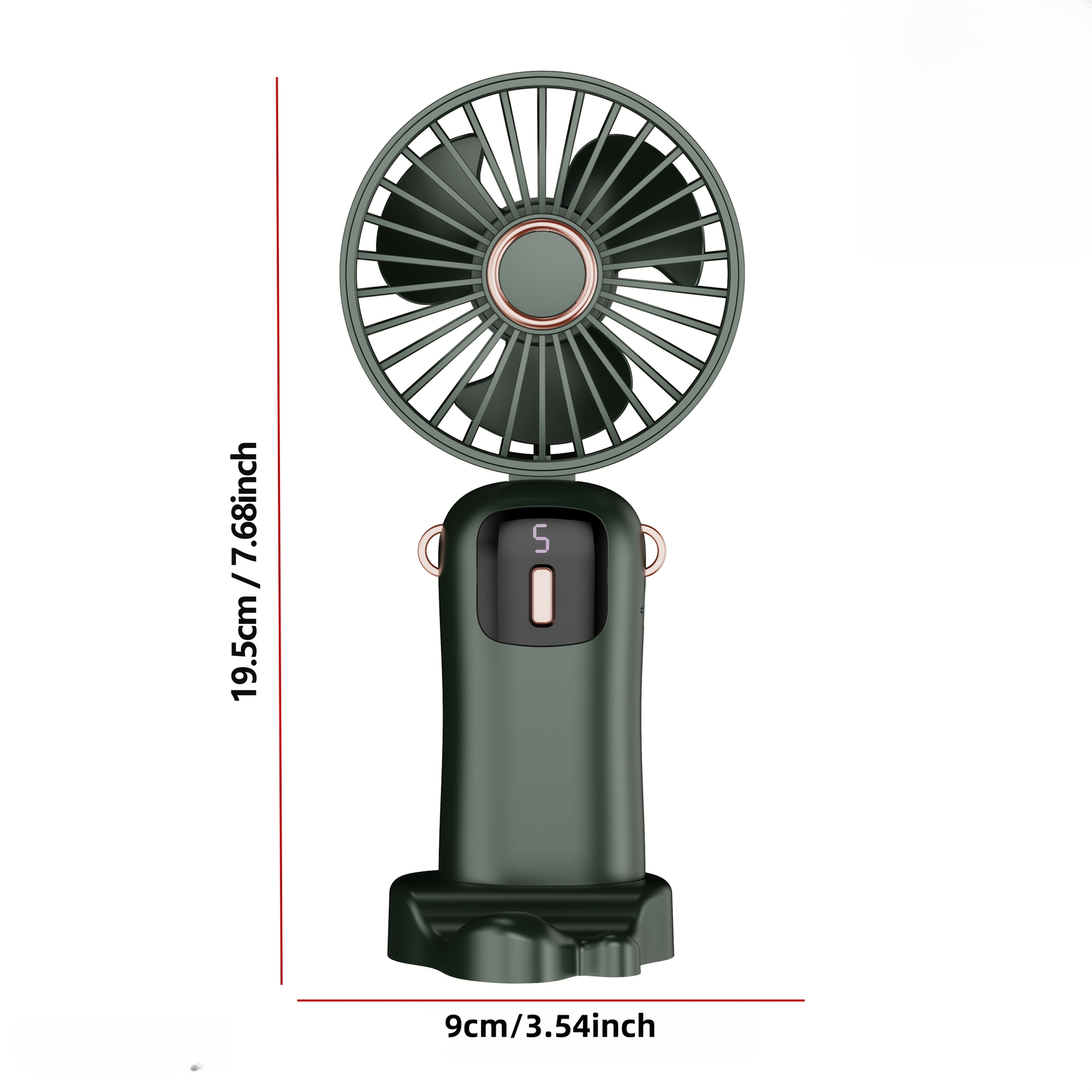 Mini Fan with Digital Display, USB Charging, 5 Speed Settings, Portable and Foldable