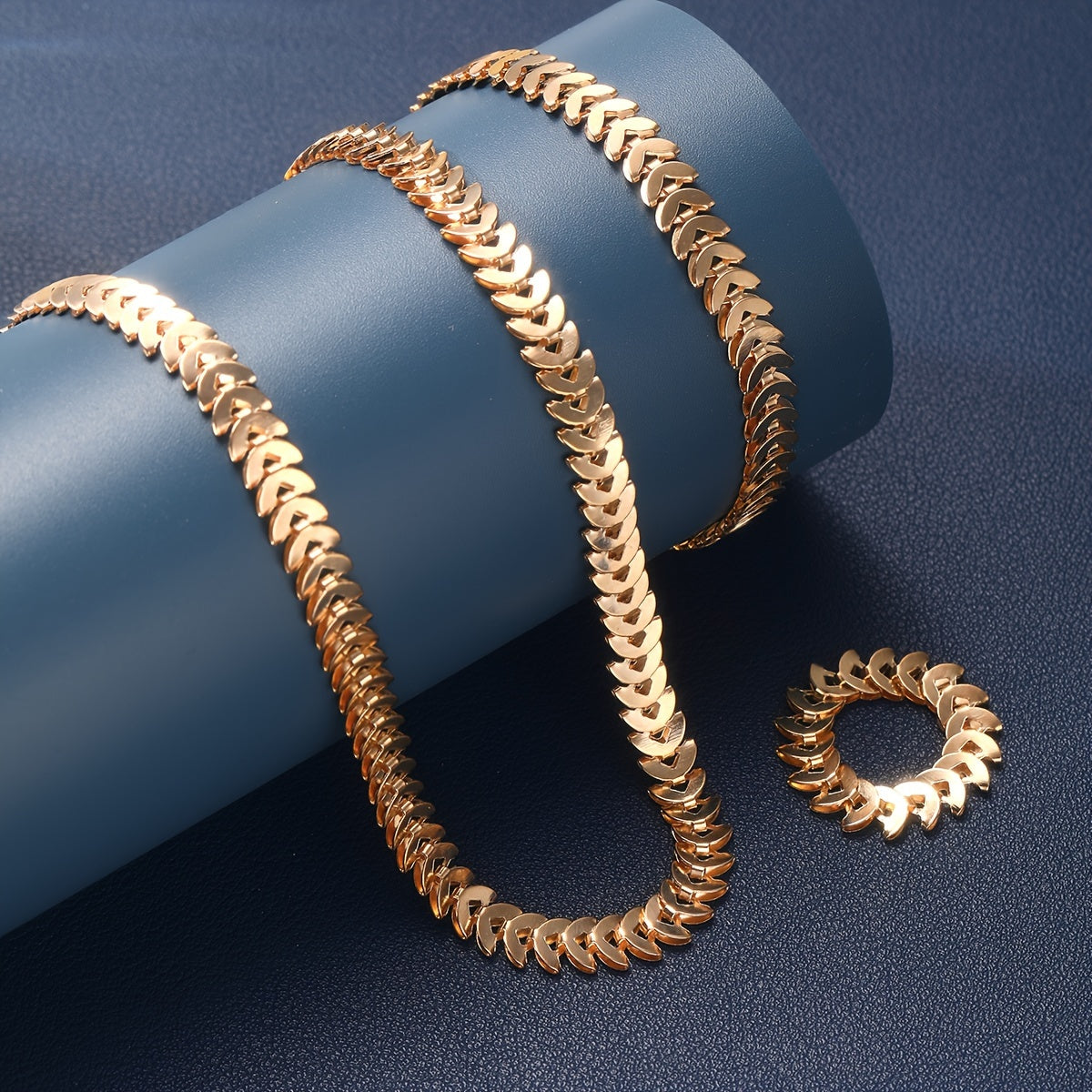 Women's Hip-Hop Inspired Jewelry Set Necklace Bracelet Ring 22K Gold Plated Gift