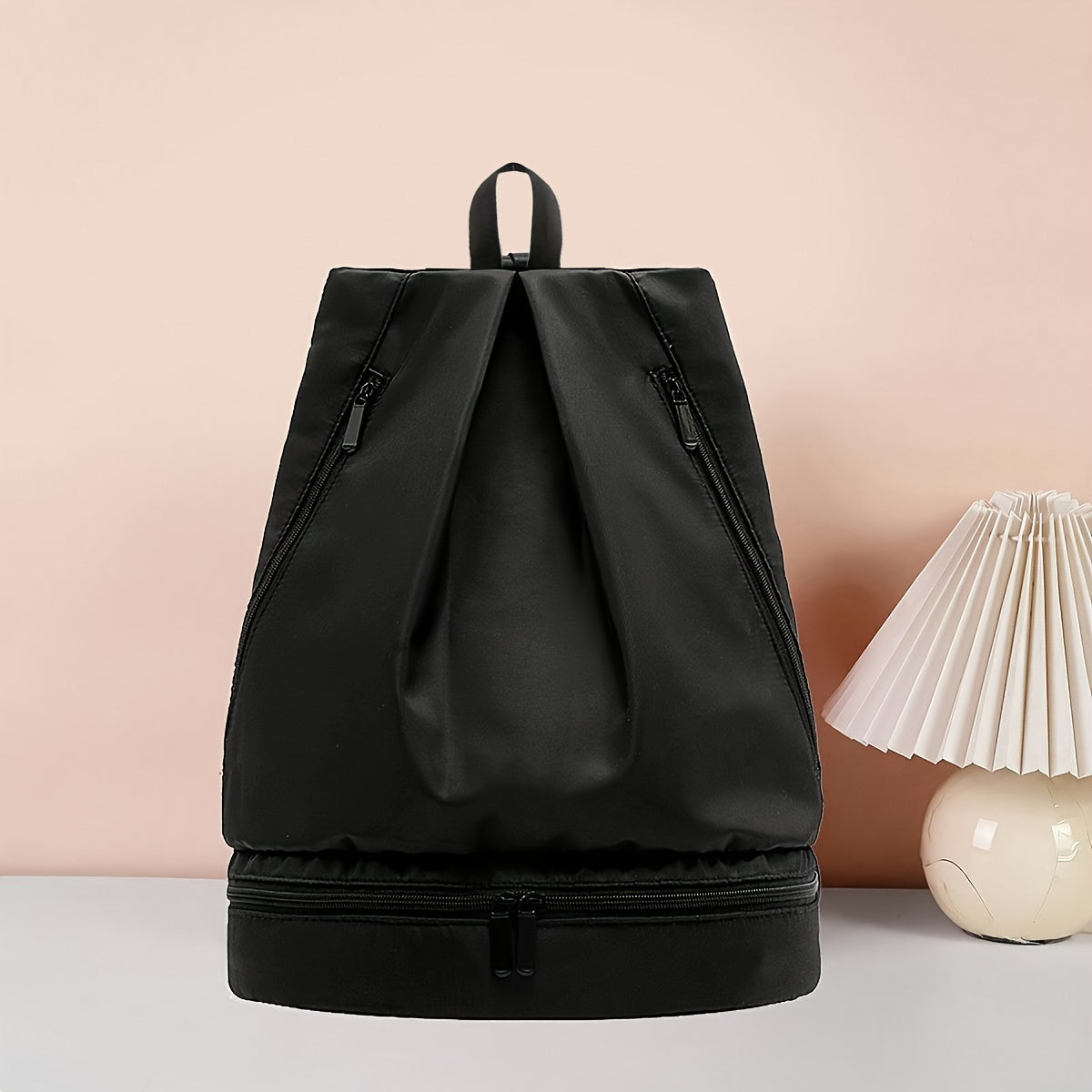 Black Waterproof Polyester Casual Daypack Backpack with Shoe Storage