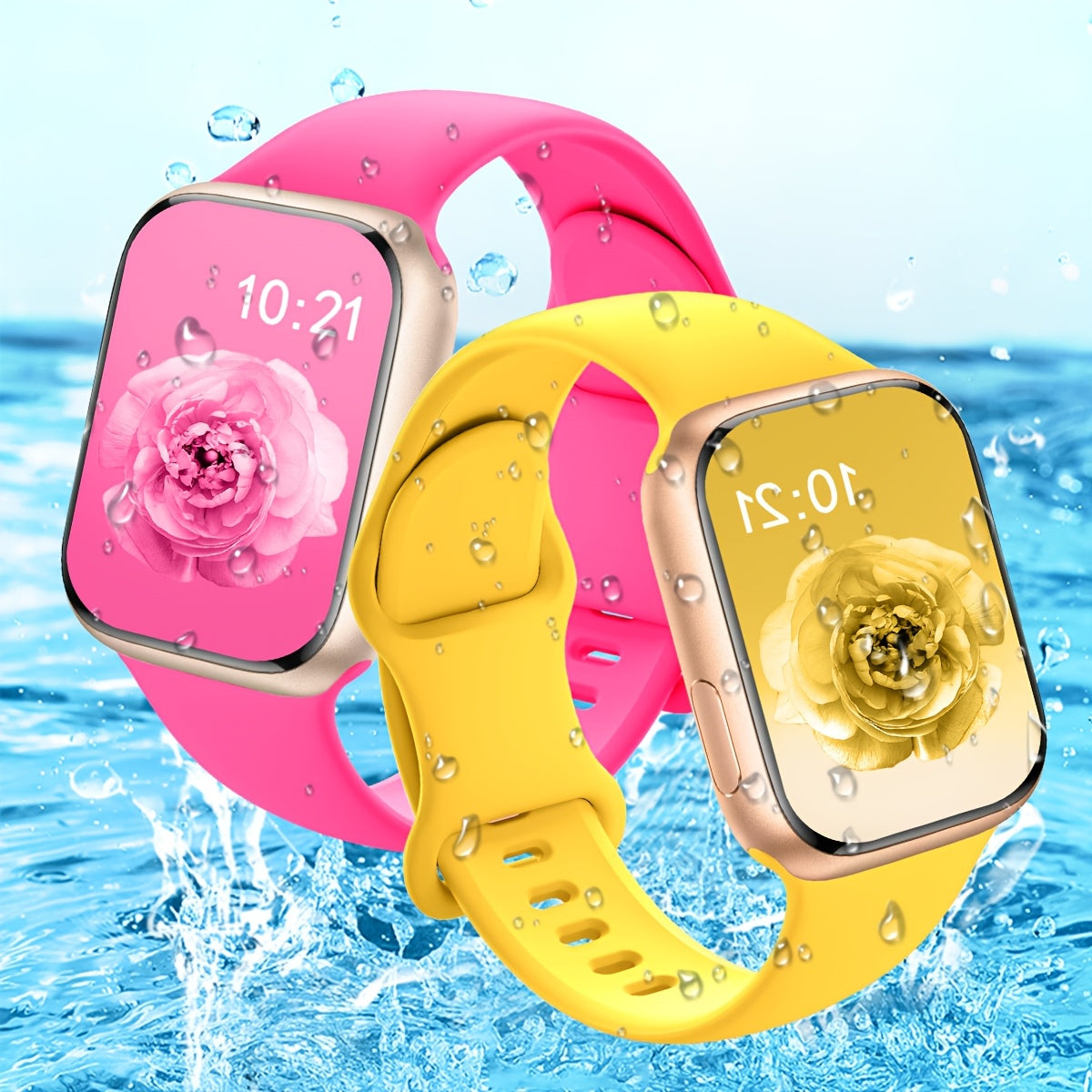 Waterproof Silicone Sport Watch Band with Floral Design for Apple Watch 38mm-49mm