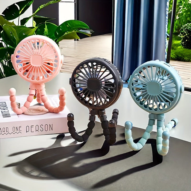 USB Rechargeable Handheld Fan with Phone Holder for Travel Office Stroller