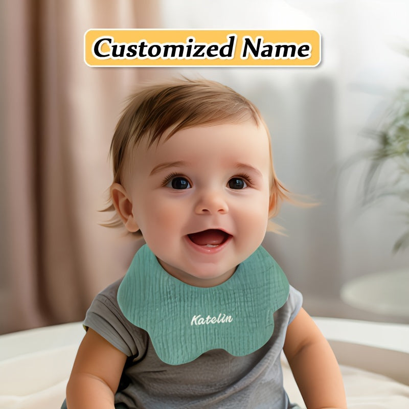 Set of 4 Children's Absorbent Cotton Bibs with Custom Name Option for Kids