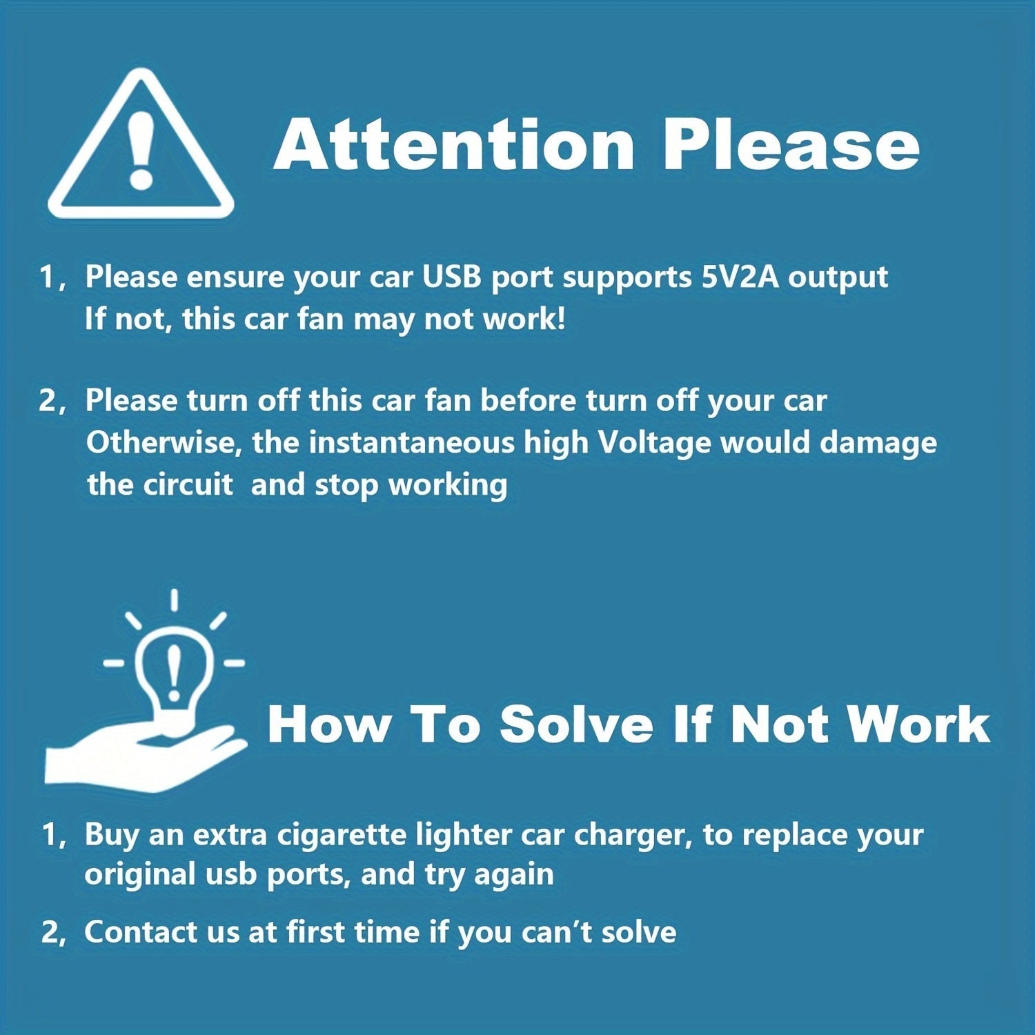 Car Fan Air Conditioner Portable Double-Headed Rear Fan 360° Rotation