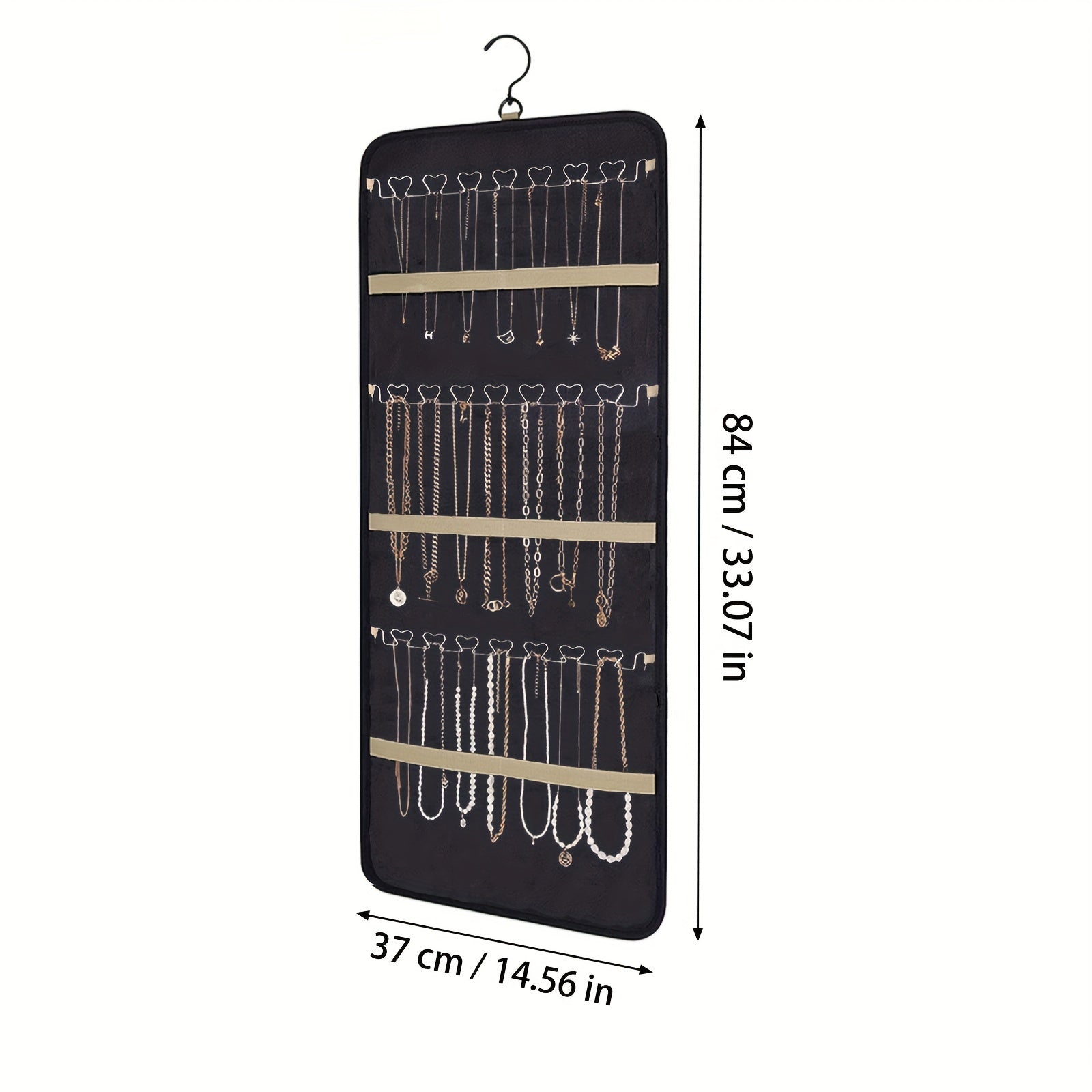 Zargarlik buyumlarini osib qo'yish uchun devorga o'rnatiladigan saqlash tashkilotchisi, uzuklar, marjonlar, marjonlar va sayohat uchun rulon bilan