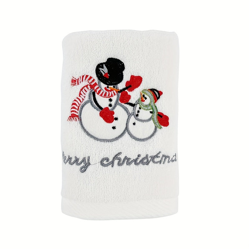 Christmas Kitchen Towel with Santa Embroidery Red and Green Cotton Face Towel