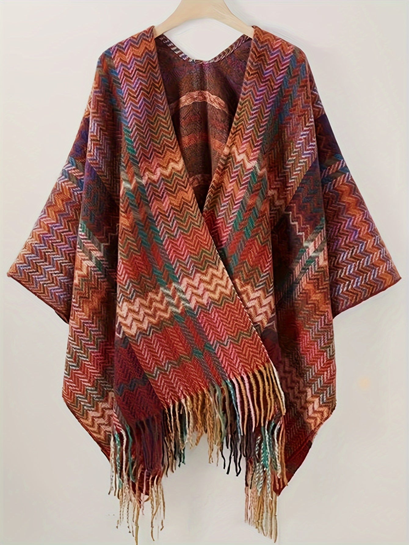 ayollar uchun vintage tekislangan plaid capi tassel kardigan shamol o'tkazmaydigan o'rta uzunlikdagi kurtka