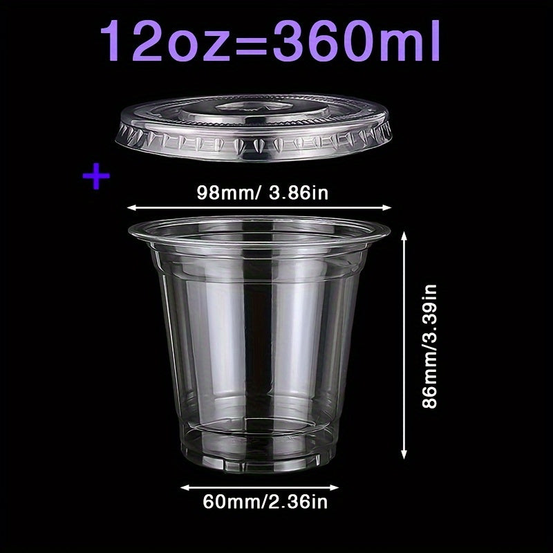 Set of 50 Disposable Plastic Cups with Lids 12oz and 16oz for Parties and Events