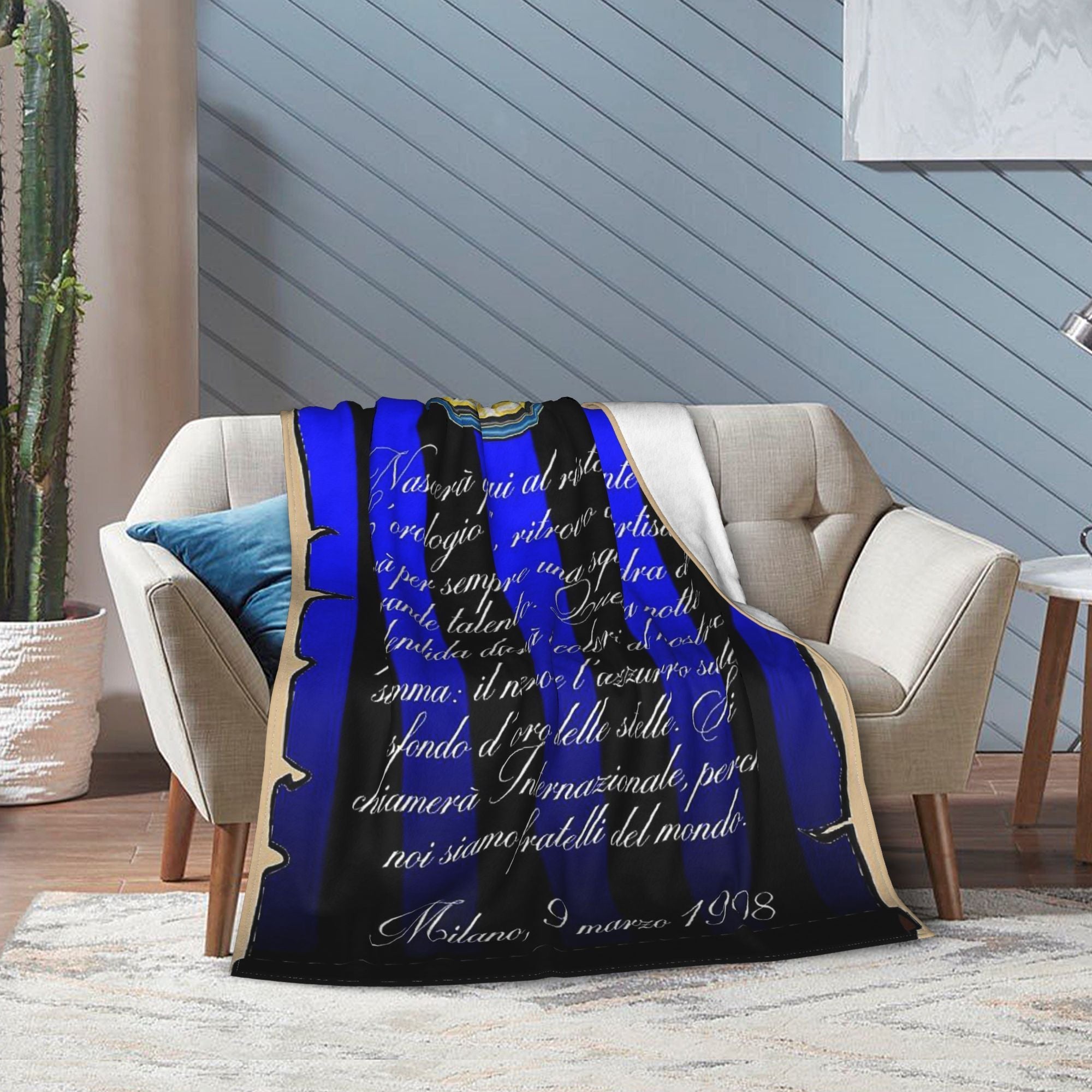 Anime Themed Inter Milan Flannel Fleece Blanket Lightweight Throw Soft Polyester All-Season Home Decor