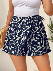 Falda pantalón de estampado floral para mujer, con falso cordón, ligera, de poliéster, azul marino