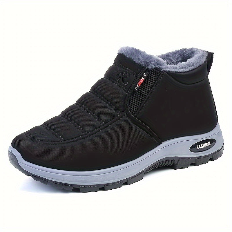 Women's Winter Snow Boots Fleece-Lined Slip-On Solid Color Rubber Sole
