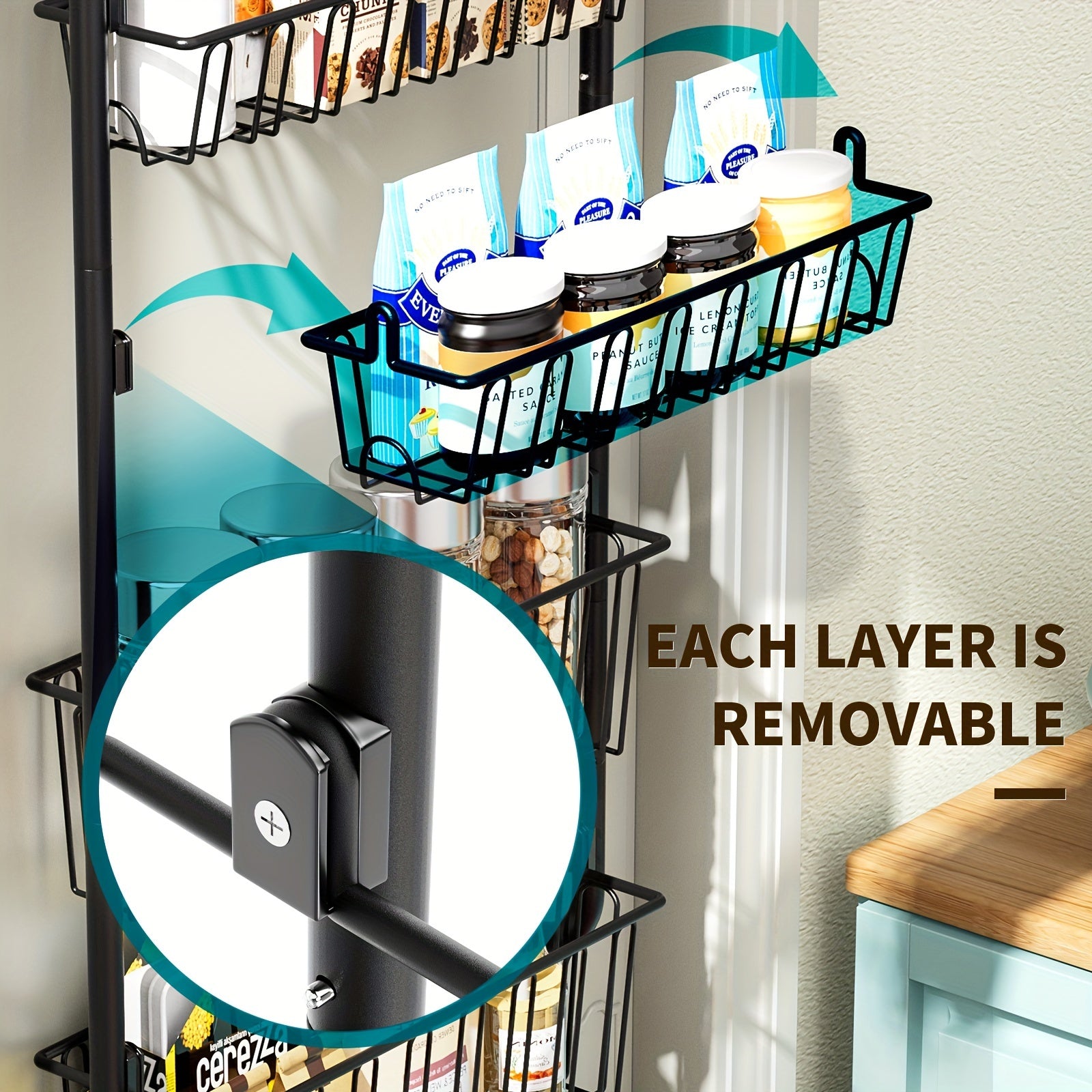 Black Metal Over-the-Door Pantry Organizer with 6 Tiers Kitchen Storage Rack