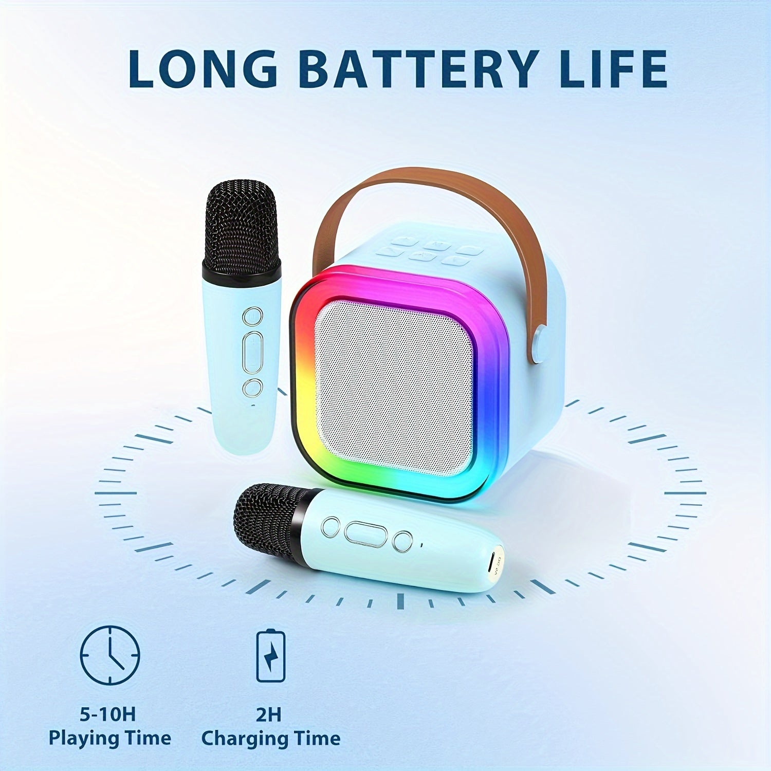 Mini Wireless Karaoke Machine with 2 Microphones for Kids and Family Use USB Rechargeable Speaker