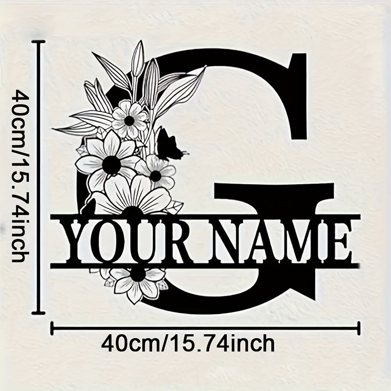 Personalized Metal Family Name Sign with Floral Design for Home Decor
