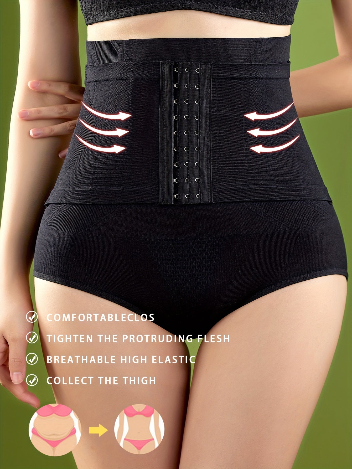 Women's High-Waisted Tummy Control Shapewear Briefs Nylon Spandex Knit Front Closure