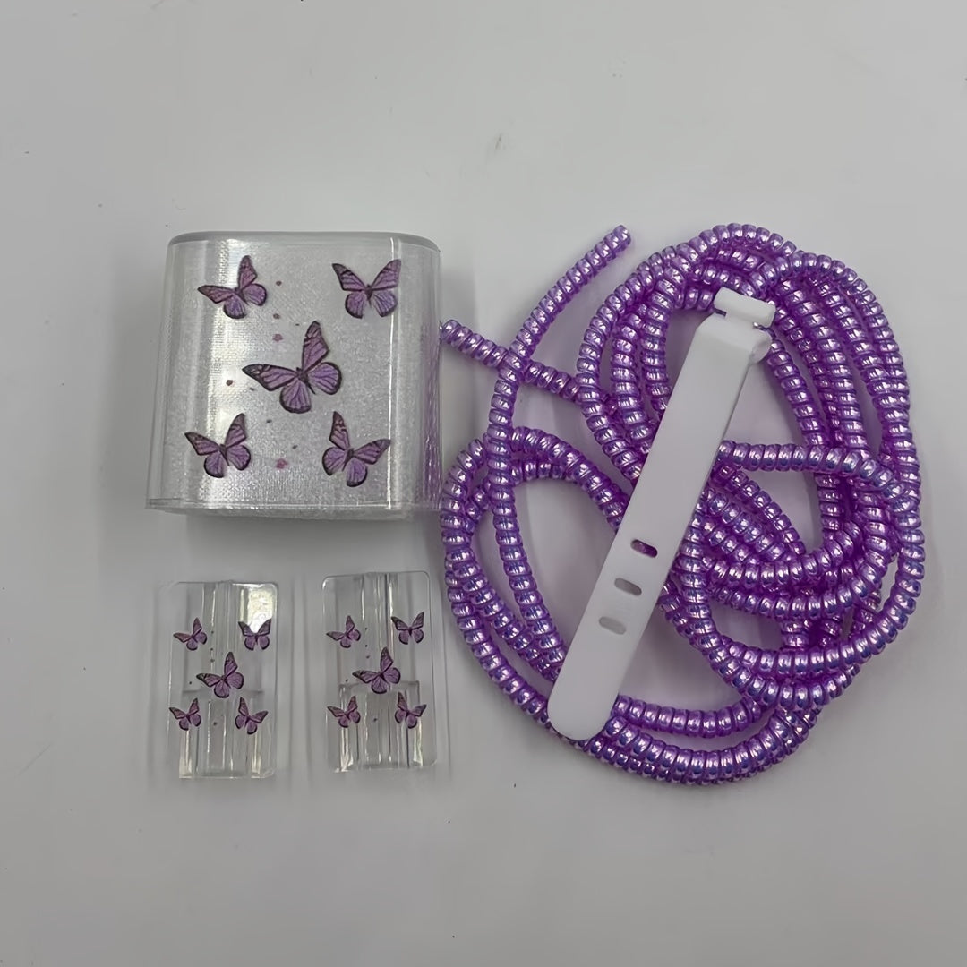 Purple Butterfly iPhone Charger Covers 5 Pack TPU Protective Cases Fast Charging