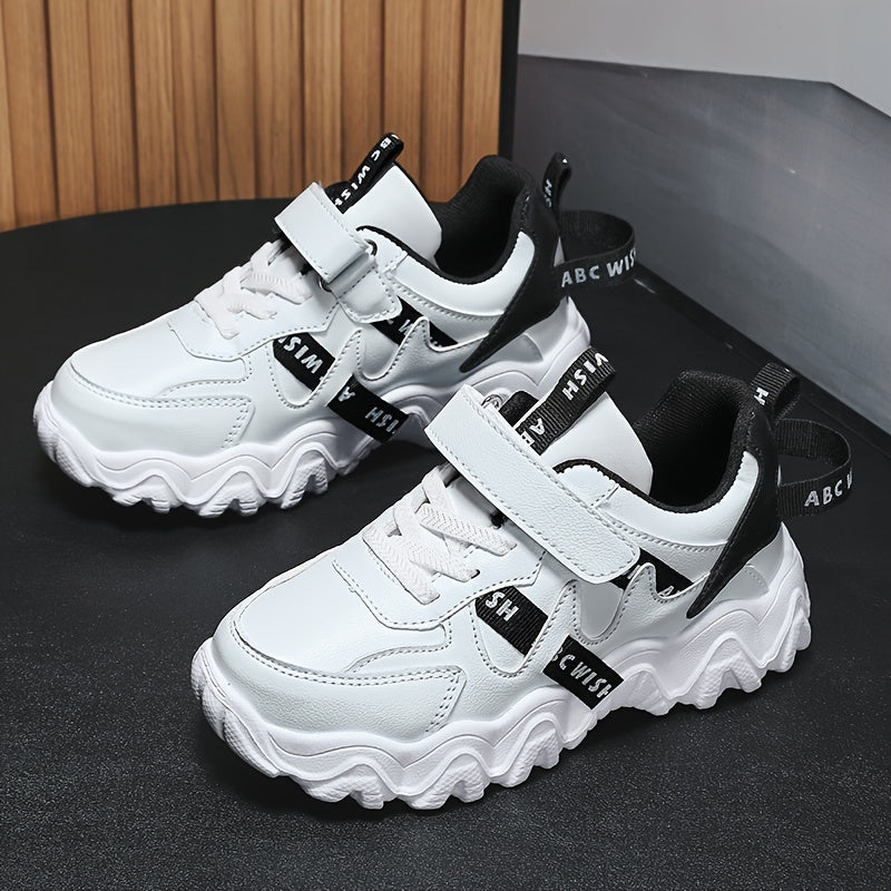 Boys' Letters Print Thick-Soled Sneakers with Hook Loop for Casual Sports Outdoor