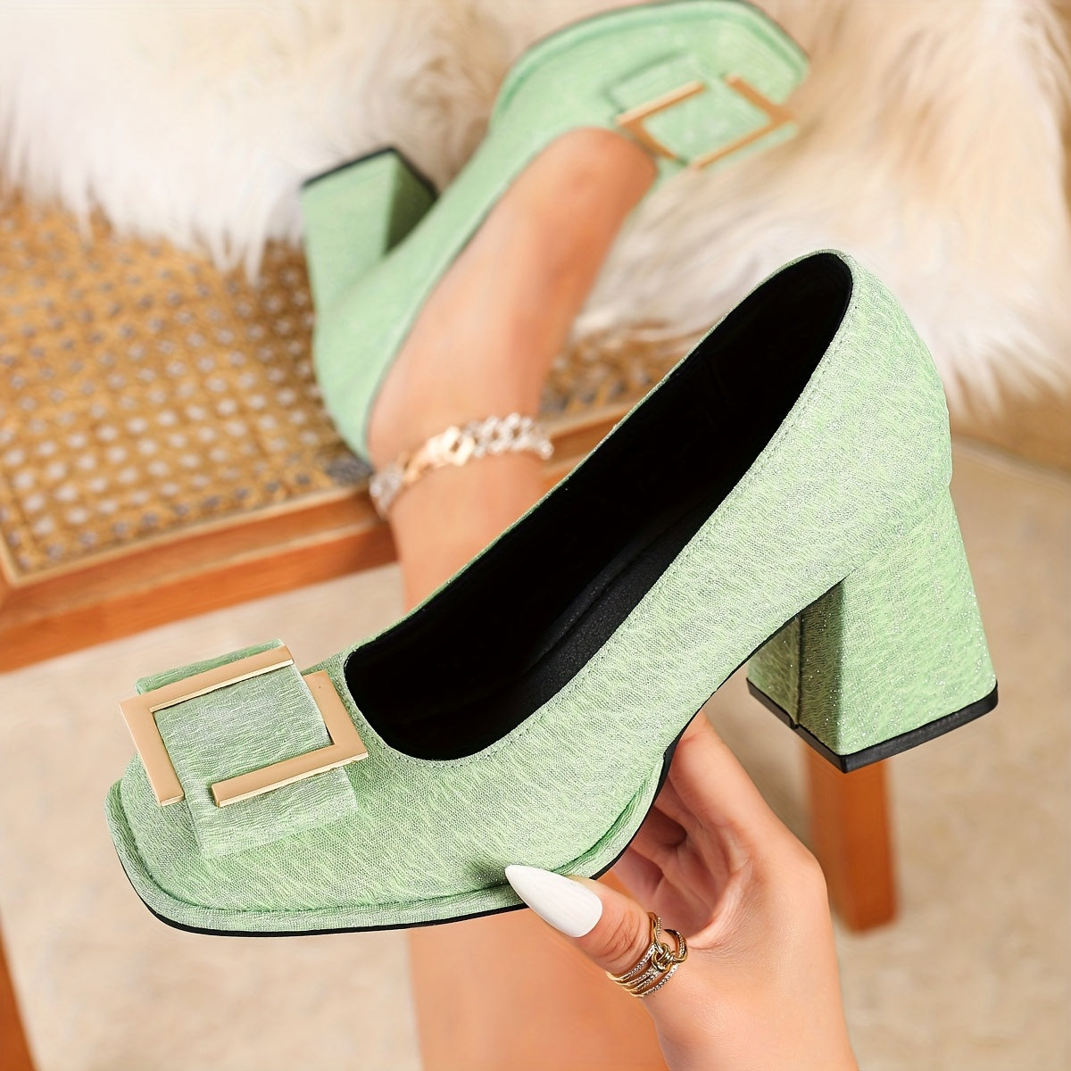 Women Square Toe Mary Jane Work Shoes Lightweight Comfortable All-Season Solid Color