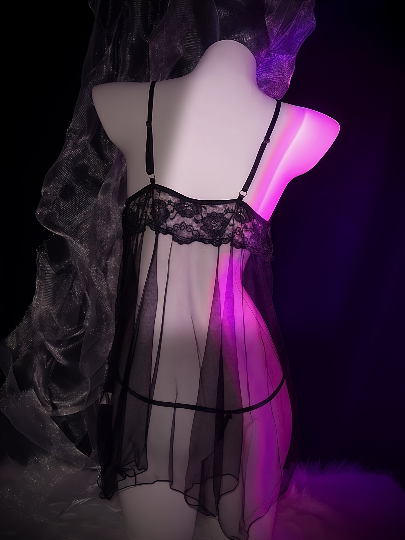 Women’s Lace Sheer Lingerie Set with Bow Cami Dress and Thong