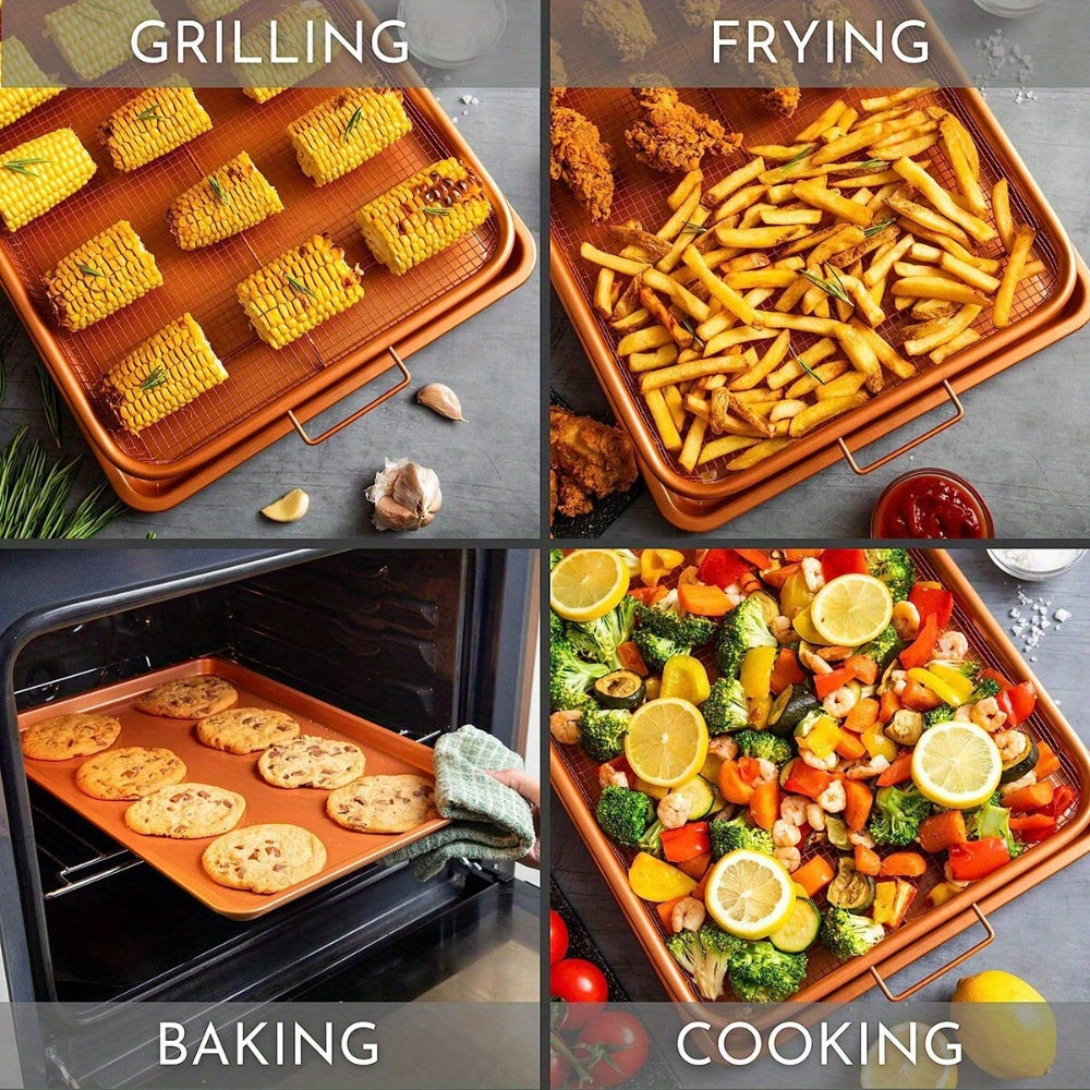 Stainless Steel Air Fryer Basket va Pan uchun pechka, yopishmaydigan qoplama, grill qilish uchun sabzavotlar, sovutish qismi