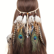 Bohemian Peacock Feather Headband with Tassels for Women