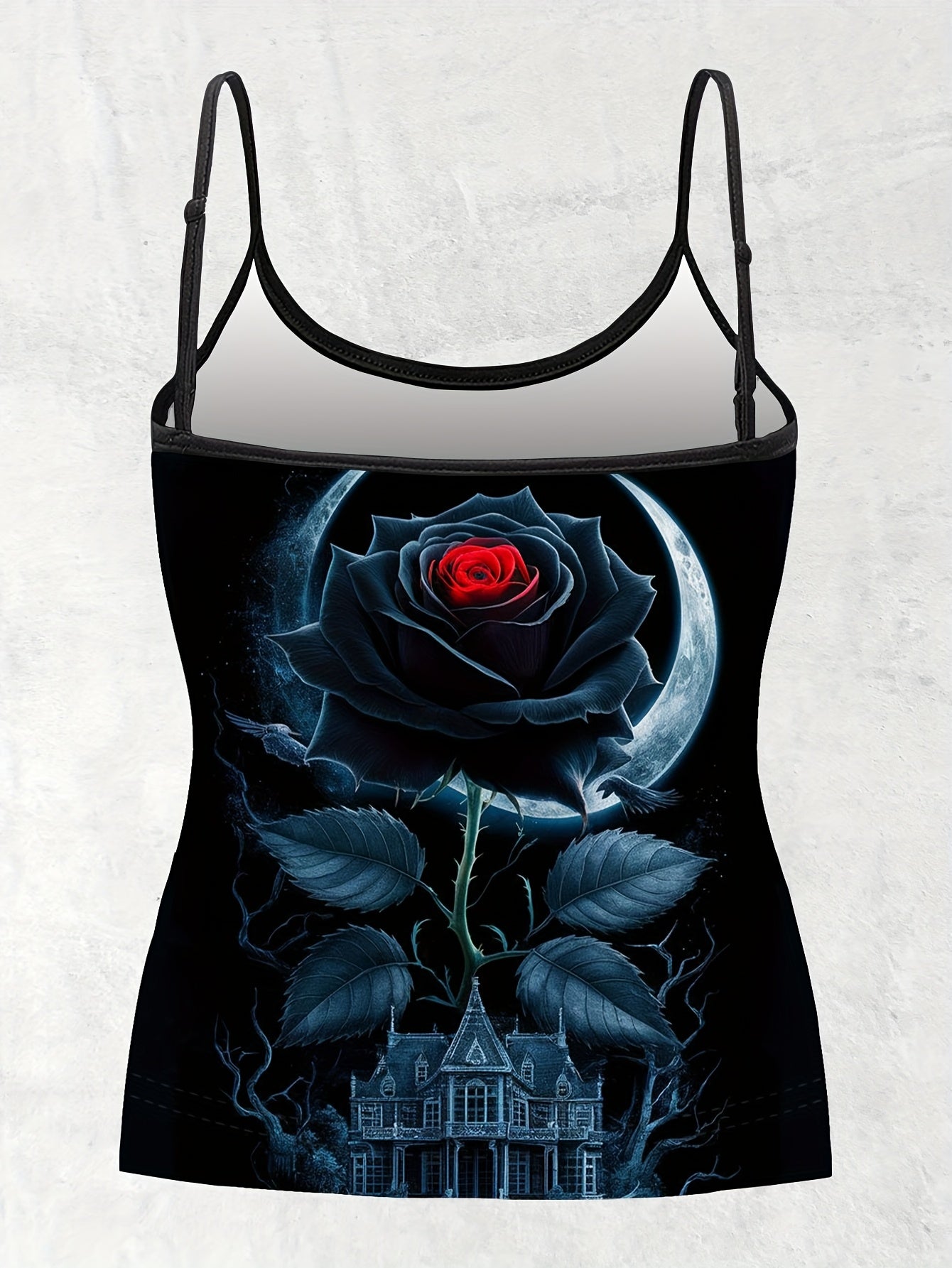 Женский комплект топов без рукавов с цветочным принтом, черные розы, грибы, весна-лето-осень