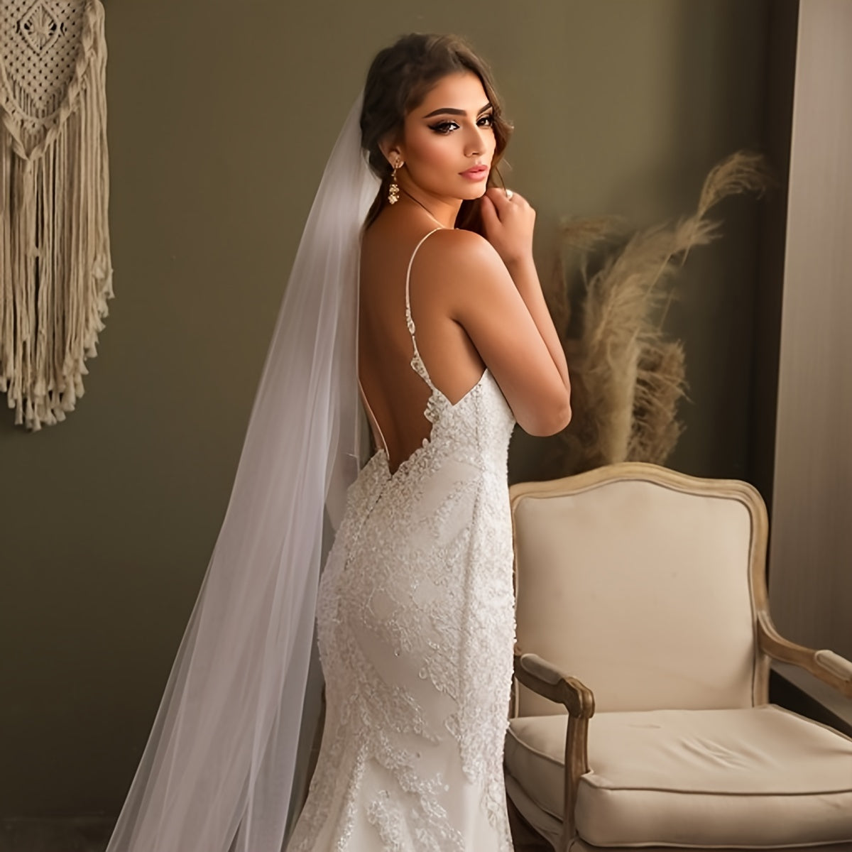 Свадебная фата для невесты с длинным шлейфом из тюля, однослойная, для особых мероприятий