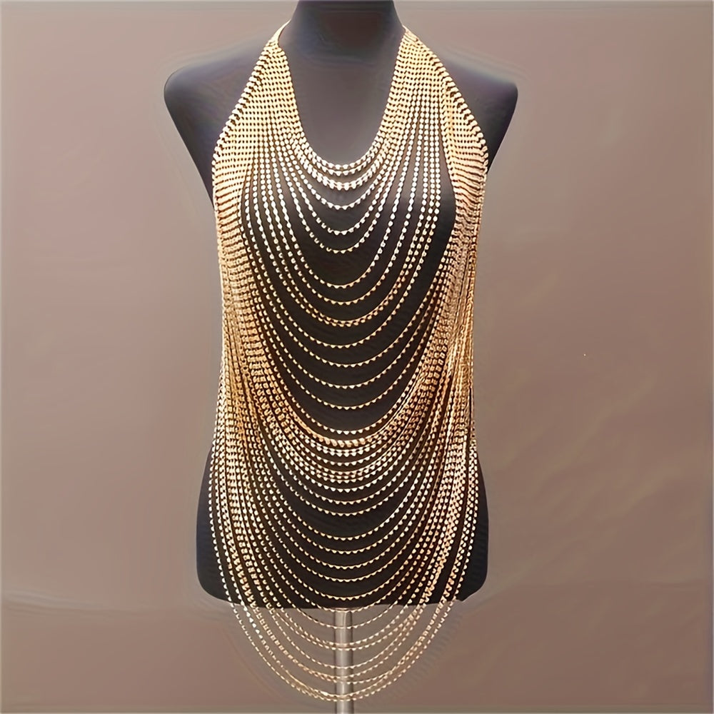 Erkaklar uchun haddan tashqari zargarlik aksessuarlari - Ko'p qatlamli tassel va rhinestone bilan hashamatli tanaga zanjir, tungi klub, plyaj, musiqa partiyalari uchun mukammal