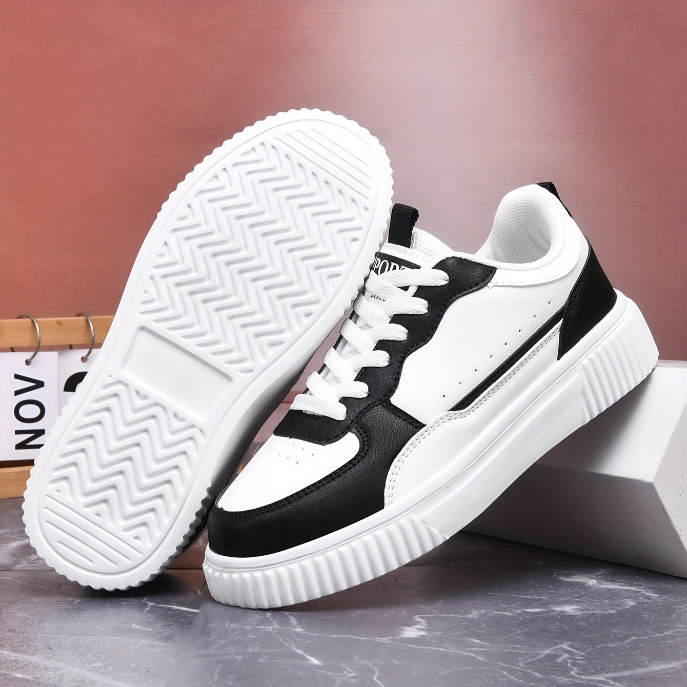 Women's Fashion Skate Sneakers Geometric Pattern Faux Leather Upper Fabric Lining EVA Sole