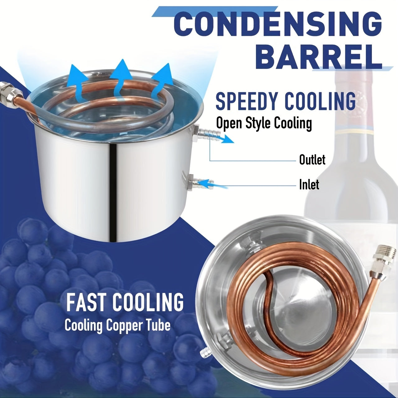 Stainless Steel Alcohol Still with Copper Tube 11.36L Home Brewing Kit for Whiskey Wine Brandy