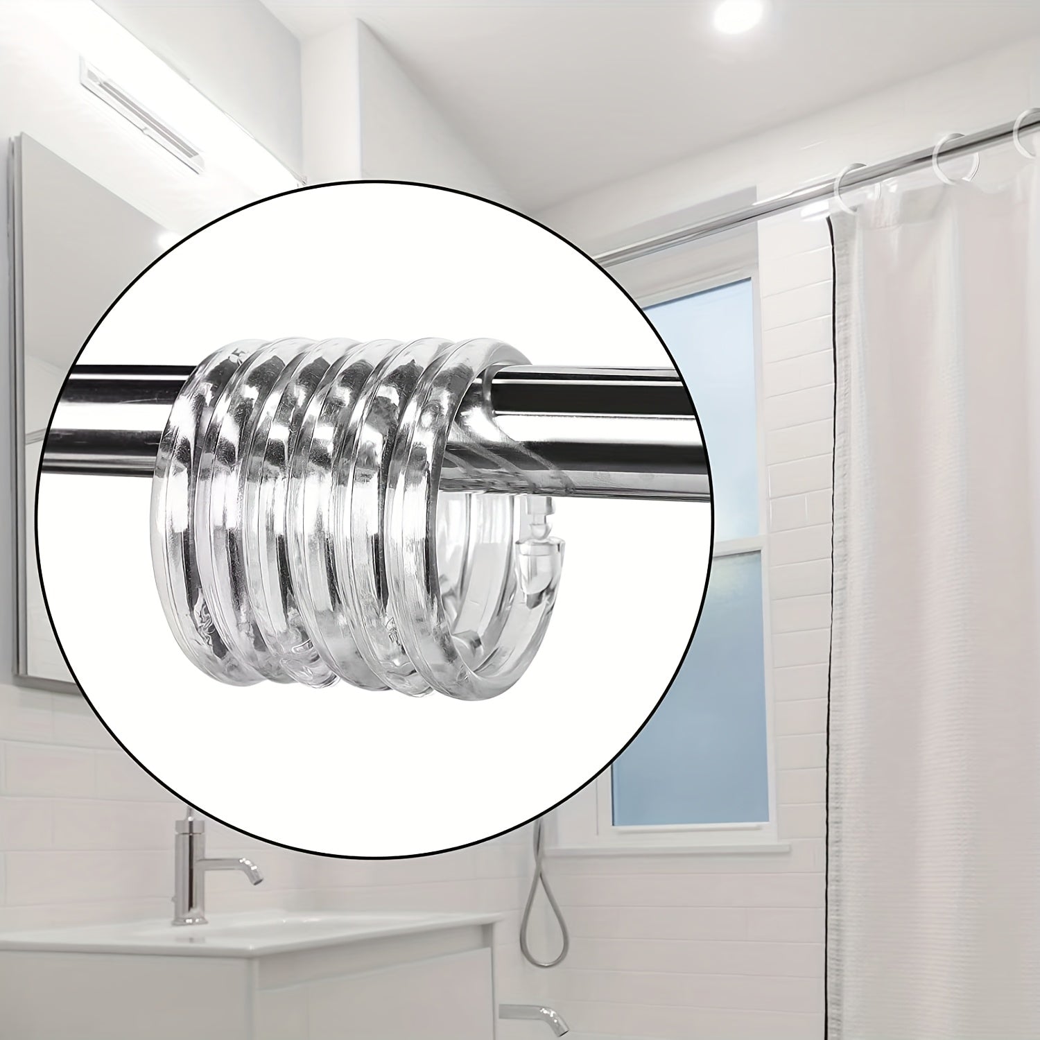 12 Durable Clear Plastic Shower Curtain Rings for Bathroom Curtains and Window Rods