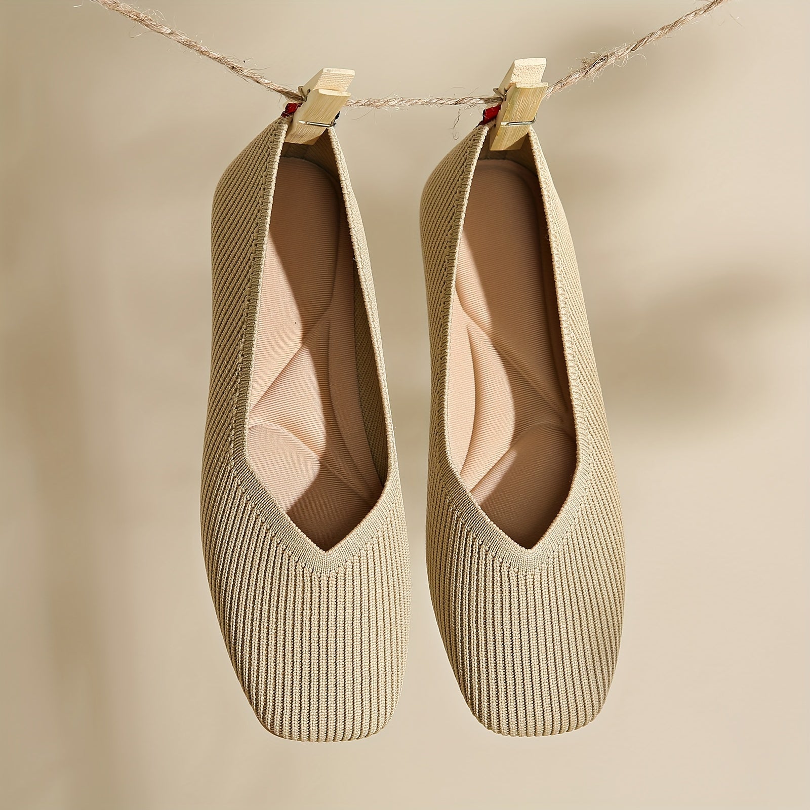 Women's Breathable Square Toe Knitted Flats with Slip-On Style