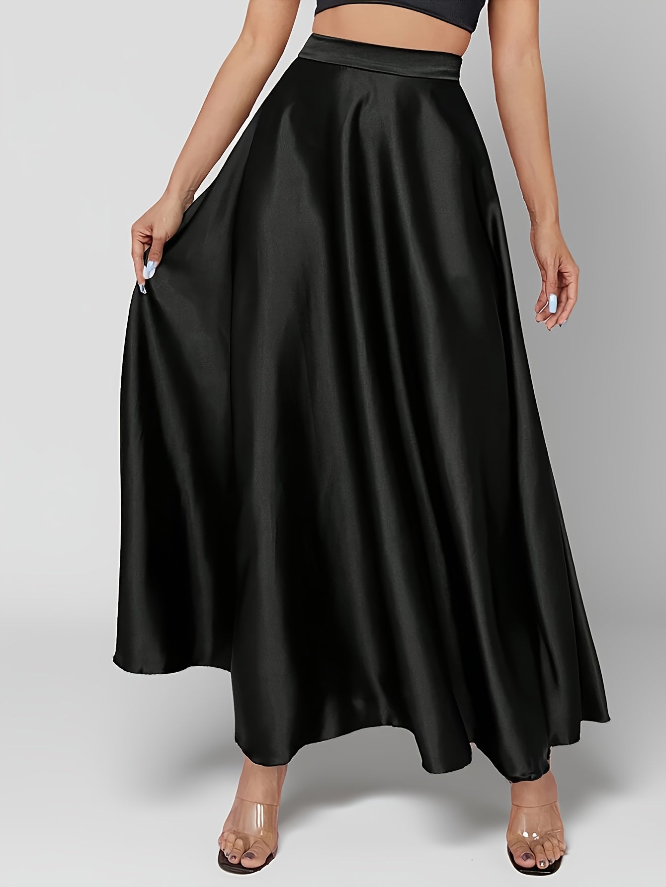 Women's Satin Midi Skirt High Waist Plus Size Solid Color