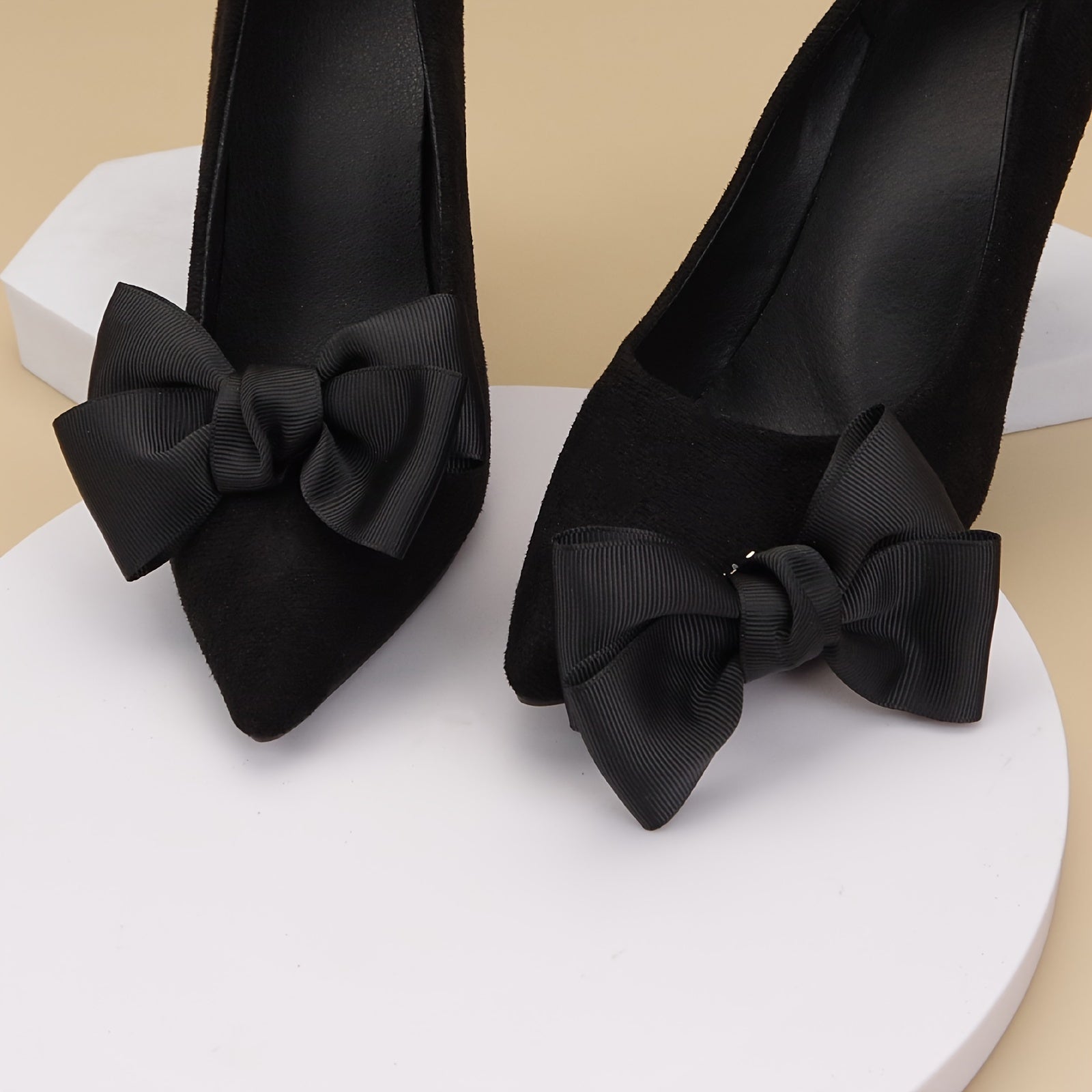 2Pcs Black Bow Shoe Clips Elastic Folding Buckle Polyester Shoe Accessories