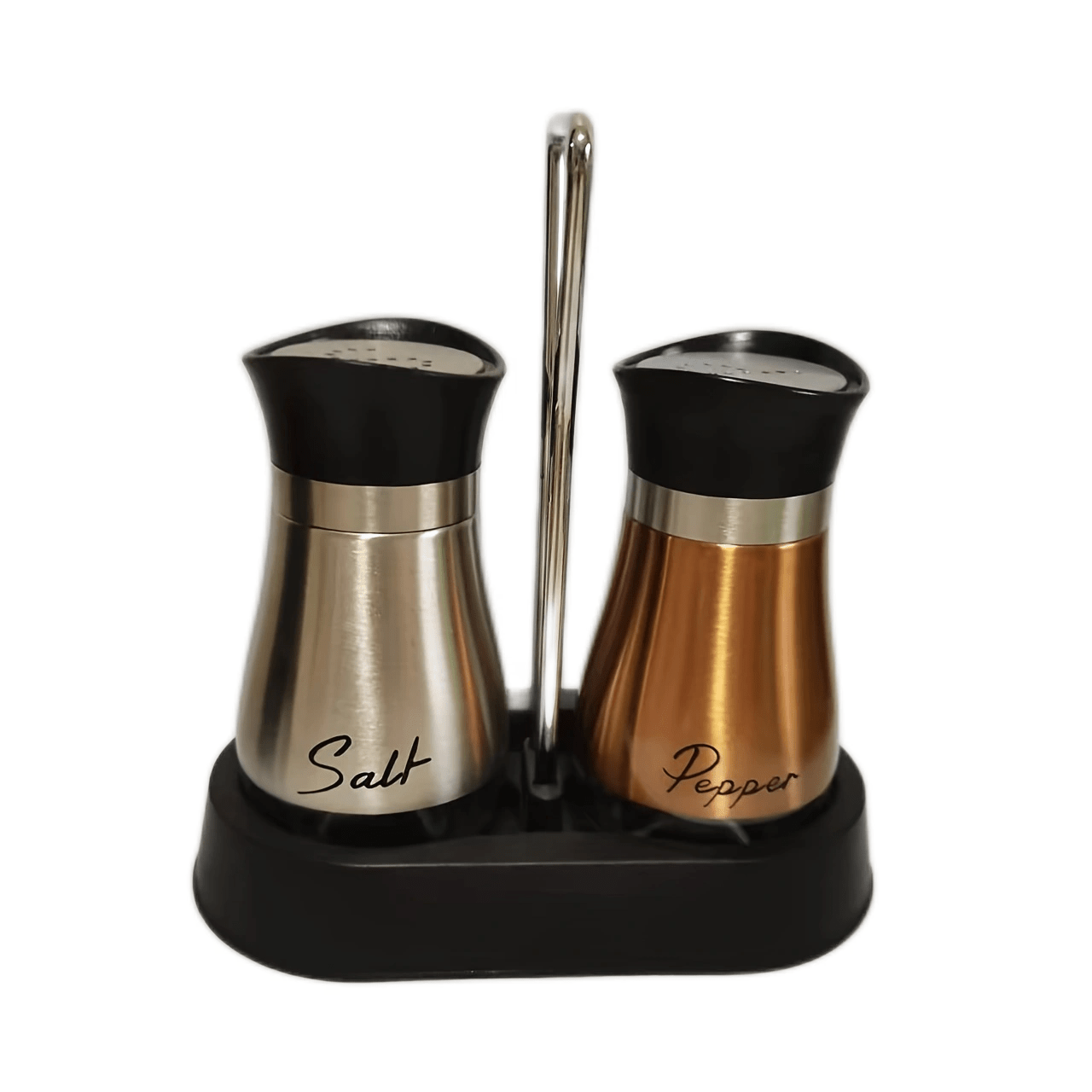 Juego de salero y pimentero con frascos de base de cristal y soporte para cocina, cocina, camping