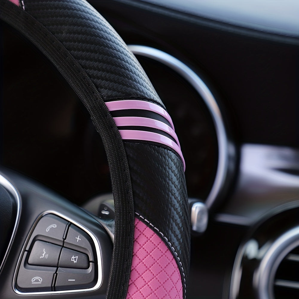 Чехол на руль автомобиля из искусственной кожи с карбоновым волокном, красный и черный, 36.8-38.1 см