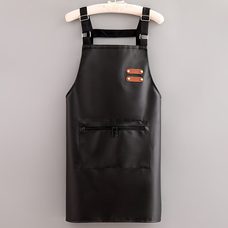 Imitation Leather Apron for Adults with Pockets Adjustable Straps Solid Color for Chefs Waiters Barbecuers Hairdressers
