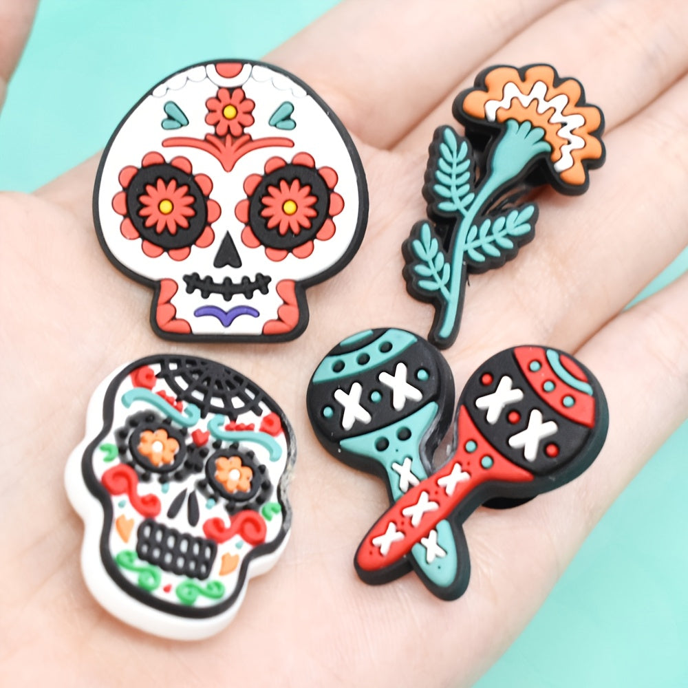 30/50pcs Soft Plastic Mexico Day Of The Dead Skeleton Shoe Charms for Sandals