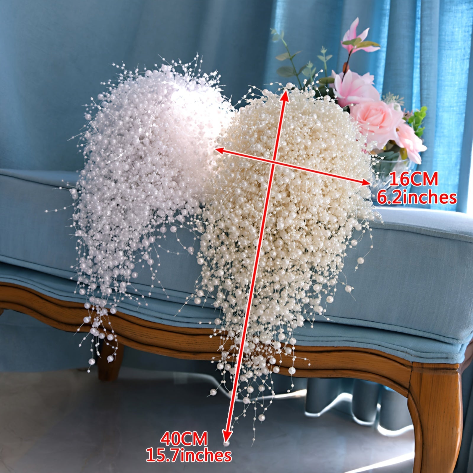 White Faux Pearl Wedding Bouquet with Tassel Details for Brides and Bridesmaids