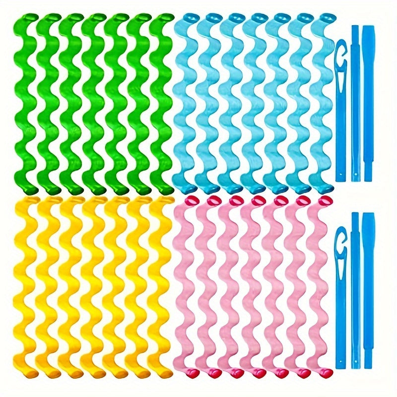 Juego de rulos para cabello en espiral sin calor, 28 piezas, 55cm, colores surtidos para crear rizos