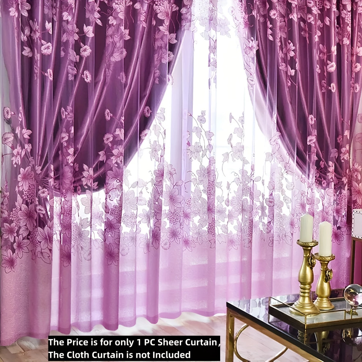 Sheer Curtain with Flower Pattern Pastoral Morning Glory Single Layer Rod Pocket for Living Room Bedroom