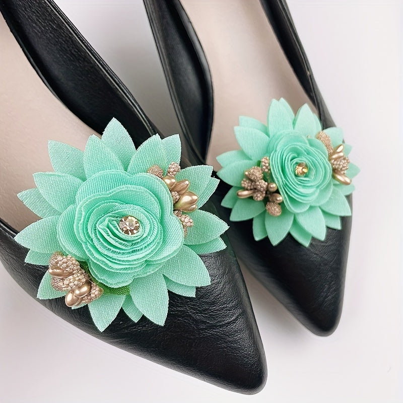 Women's 3D Floral Shoe Clips Detachable Black Polyester Shoe Accessories Pair